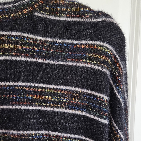 Modcloth Color and Character Fuzzy Cardigan Black and Rainbow Striped Large - Picture 7 of 9